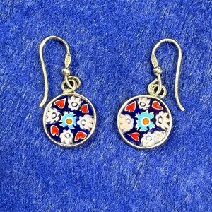 Vintage Murano Millefiori 925 Sterling Silver earrings